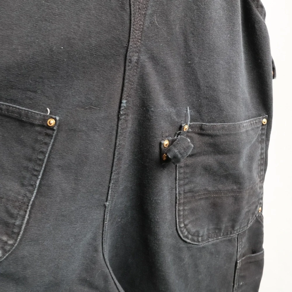 VTG Carhartt Mens Black Duck Bib Overalls Double Knee Work Pants Distressed SEE